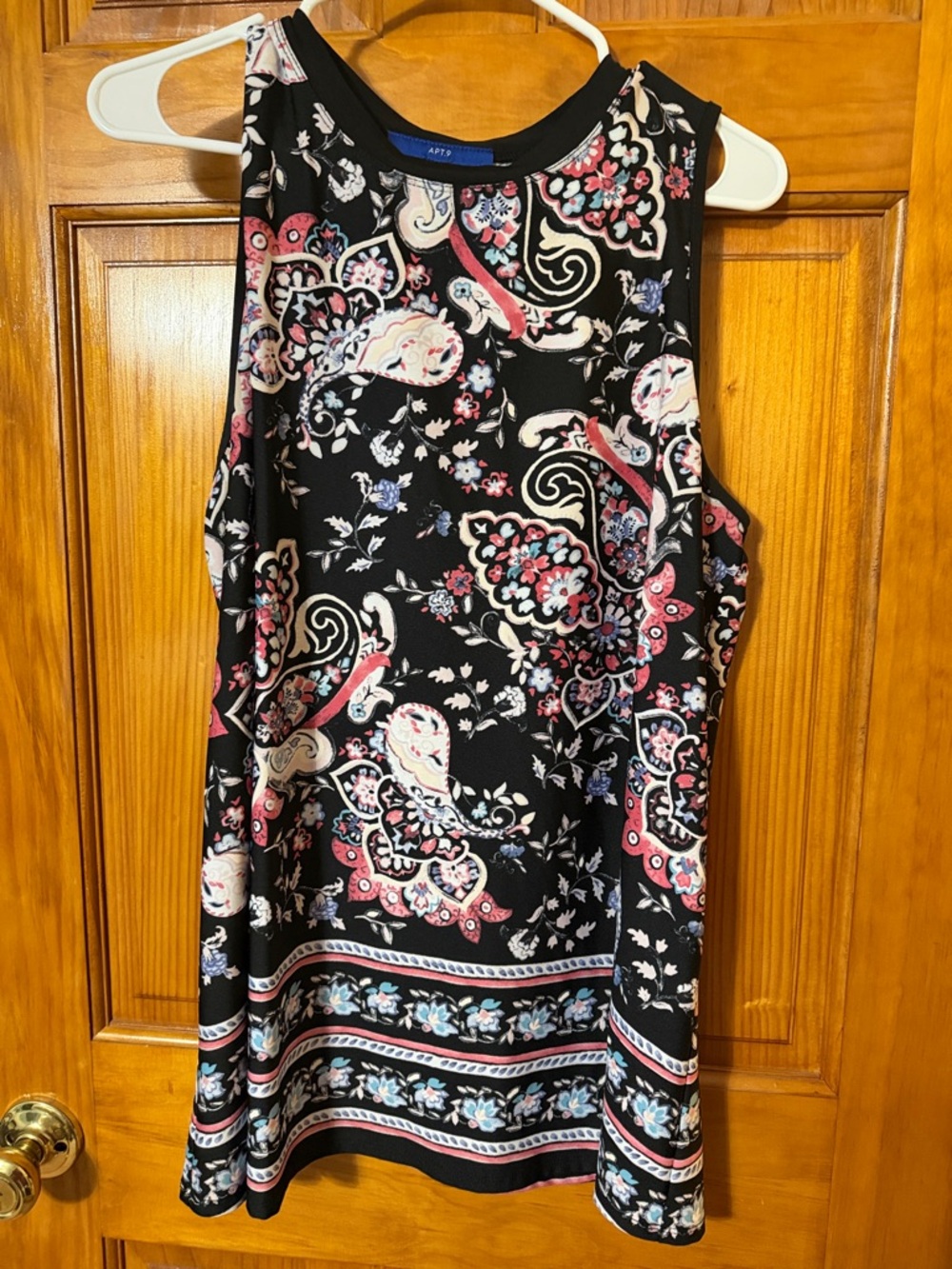 Apt. 9 Black Tank Top with Pink and Blue Paisley
